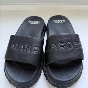 Marc Jacobs Black Embossed Logo Slide Sandals